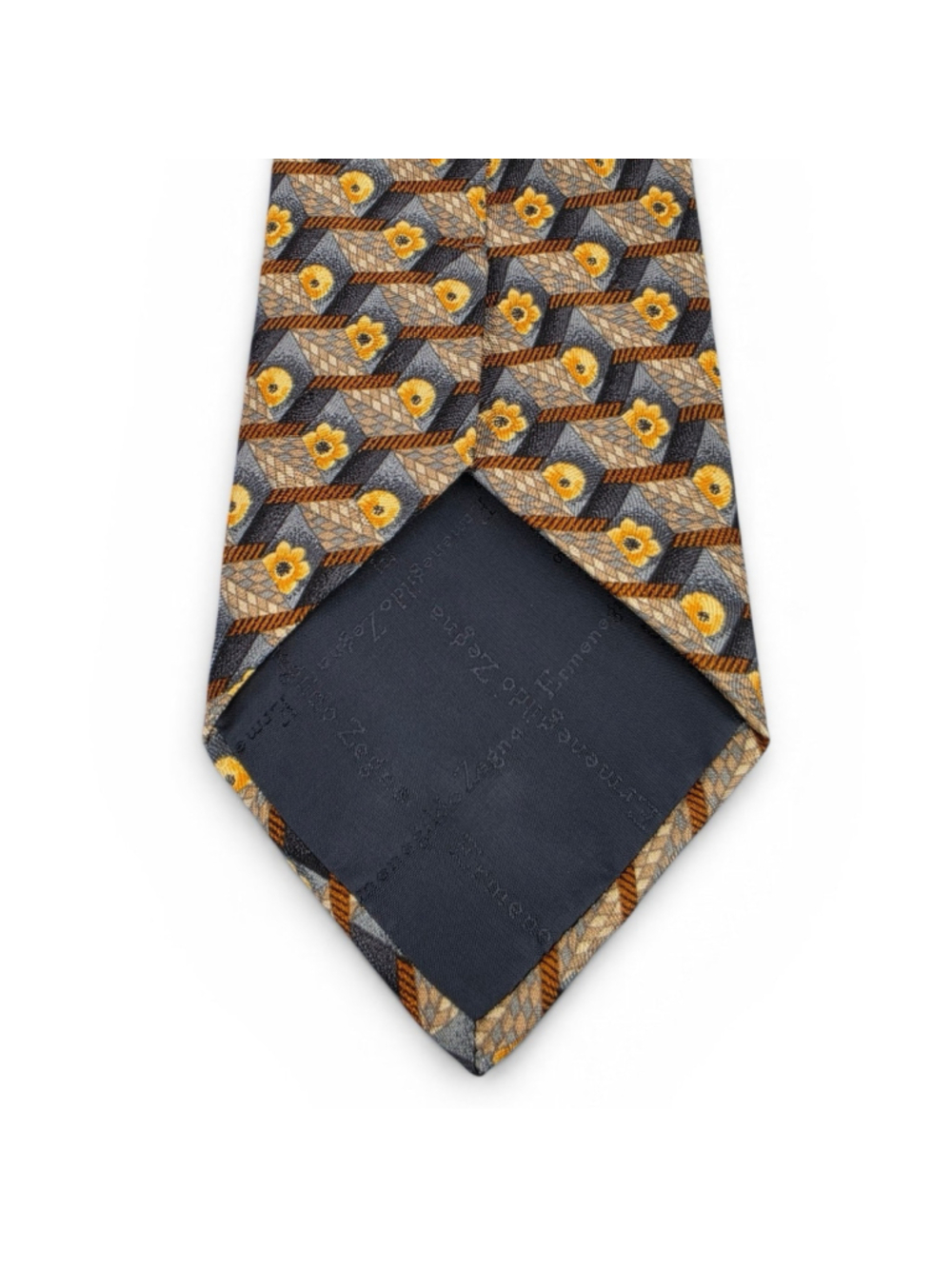Ermenegildo Zegna Silk Tie Gray Gold Geometric Floral Italian Designer Tie - Picture 3 of 8